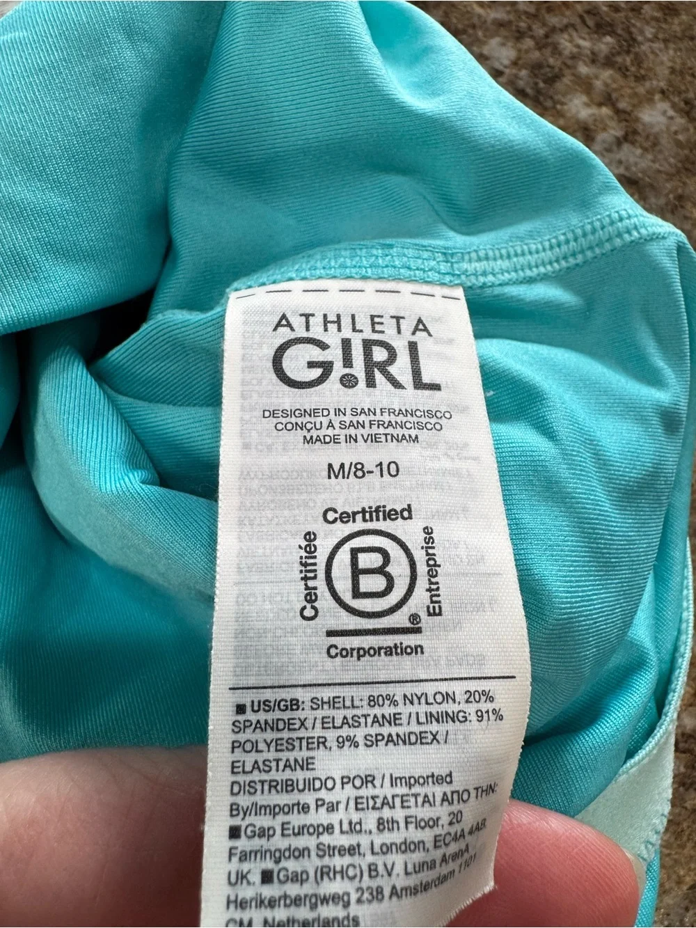 Athleta Girl One Piece Swimsuit Floral Aqua Size M 8-10